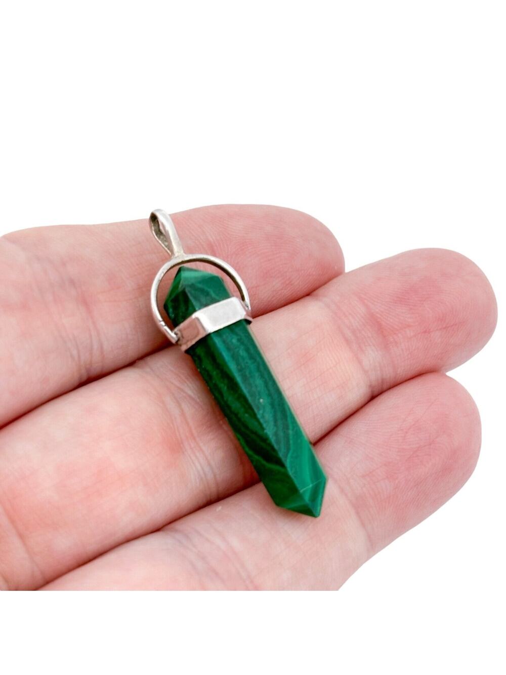 Vintage Sterling Silver 925 Malachite Point Pendant